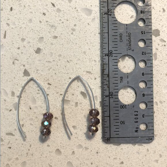 Handmade Wire Earrings with Purple Crystal Beads - Picture 2 of 2